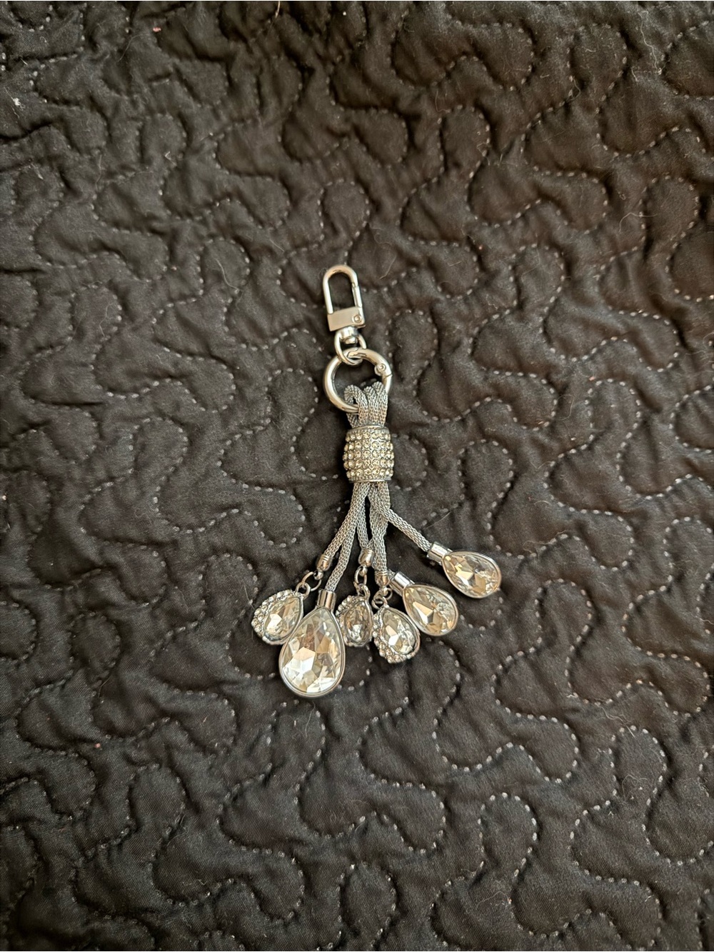 Crystal Tassel Key & Card Holder Charm - Silver